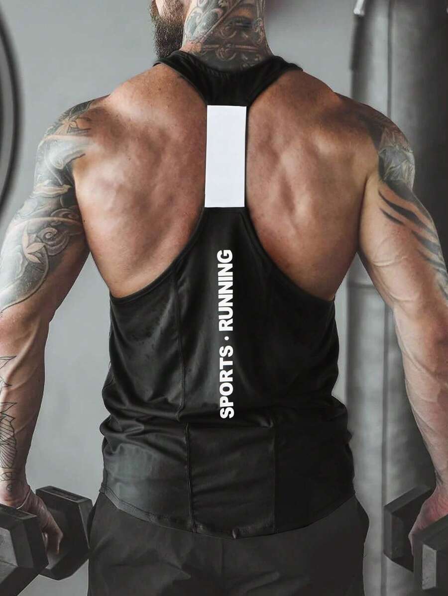 Manfinity Fitness Áo thun nam hình chữ cái Racerback thể thao Tank Top tập luyện Top Pack Tank Top - màu đen - Xem 1