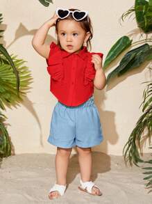 SHEIN Đứa bé gái Giải trí Đơn giản Áo sơ mi Thích hợp Cho mùa hè - Đỏ - Xem 4