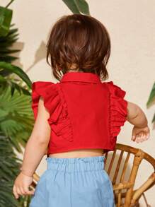 SHEIN Đứa bé gái Giải trí Đơn giản Áo sơ mi Thích hợp Cho mùa hè - Đỏ - Xem 5