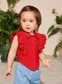 SHEIN Đứa bé gái Giải trí Đơn giản Áo sơ mi Thích hợp Cho mùa hè - Đỏ - Xem 7