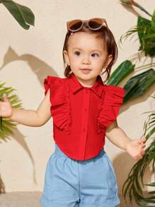 SHEIN Đứa bé gái Giải trí Đơn giản Áo sơ mi Thích hợp Cho mùa hè - Đỏ - Xem 8