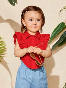 SHEIN Đứa bé gái Giải trí Đơn giản Áo sơ mi Thích hợp Cho mùa hè - Đỏ - Xem 9