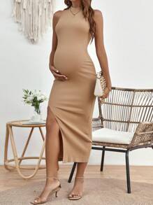 SHEIN Maternity Split Hem Dress - Apricot - View 4