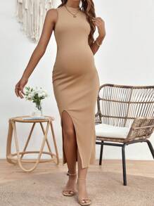 SHEIN Maternity Split Hem Dress - Apricot - View 5