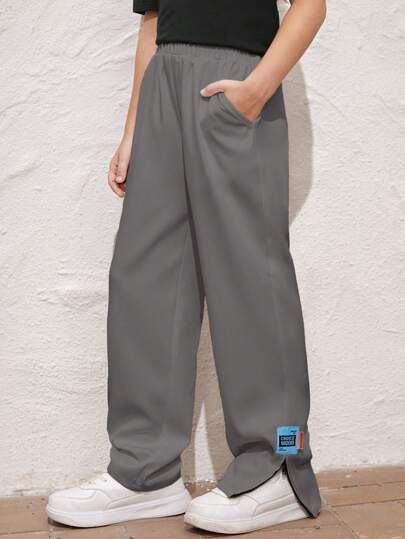 SHEIN 男孩字母拼布、開叉下擺、斜口袋長褲