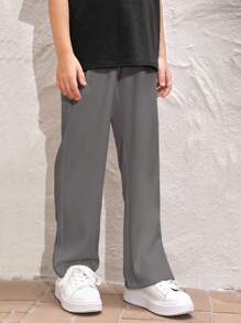 SHEIN 男孩字母拼布、開叉下擺、斜口袋長褲 - 深灰色 - 查看 4