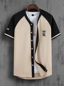 Manfinity Homme Men Crown & Letter Graphic Raglan Sleeve Colourblock Shirt Without Tee - Multicolor - View 1