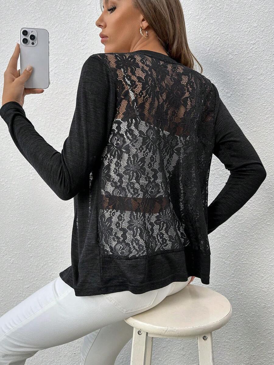 SHEIN LUNE Áo khoác nữ màu trơn Thanh lịch - màu đen - Xem 1