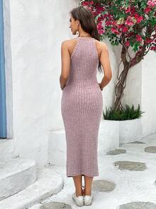SHEIN Maternidad Vestido de tirantes tejido de canalé - Rosa vieja - Ver 2