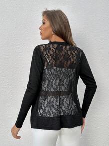 SHEIN LUNE Áo khoác nữ màu trơn Thanh lịch - màu đen - Xem 3