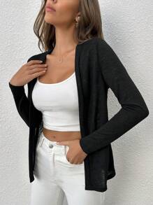 SHEIN LUNE Áo khoác nữ màu trơn Thanh lịch - màu đen - Xem 4