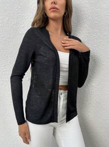 SHEIN LUNE Áo khoác nữ màu trơn Thanh lịch - màu đen - Xem 5