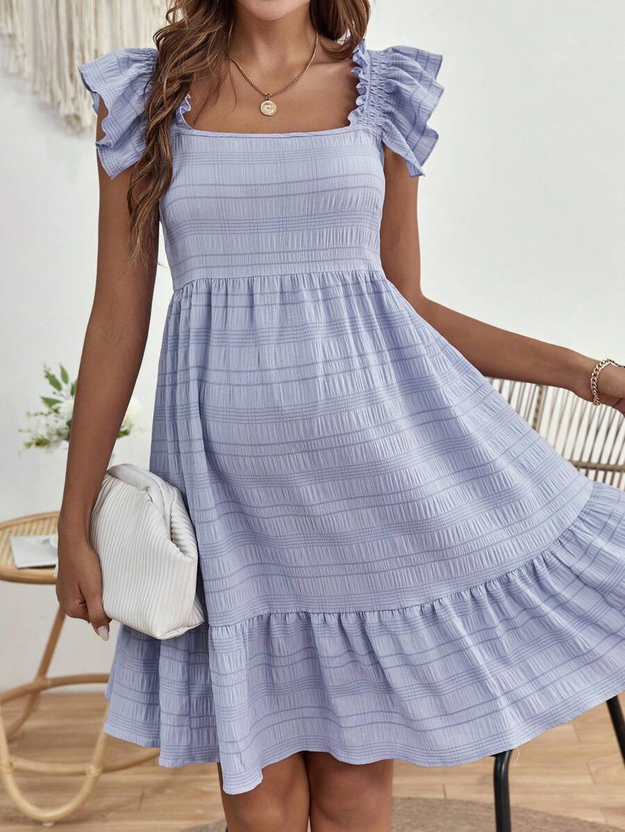 SHEIN Maternidad Vestido unicolor ribete con fruncido - Lila Púrpura - Ver 1