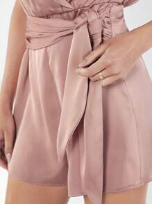 BizChic Solid Knot Front Lapel Neck Romper Workwear - Dusty Pink - View 3