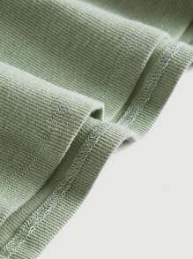 SHEIN MOD Ribbed Knit Sweetheart Neck Tee - Mint Green - View 3