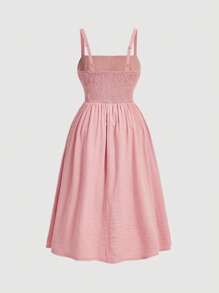 SHEIN MOD Đầm Plus Size Dải chun Thắt nơ trước Nếp gấp Phần Ngực màu trơn Giải trí - Hồng - Xem 2