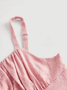 SHEIN MOD Đầm Plus Size Dải chun Thắt nơ trước Nếp gấp Phần Ngực màu trơn Giải trí - Hồng - Xem 3