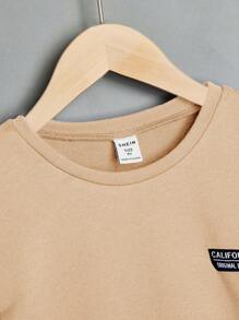 SHEIN Boys Letter Patched Detail Tee & Shorts - Apricot - View 4