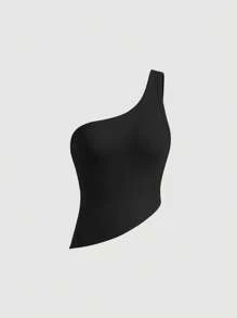 SHEIN MOD One Shoulder Asymmetrical Hem Top - Black - View 1