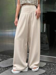 DAZY 素色闊腿褲 - 卡其色 - 查看 4