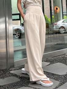 DAZY 素色闊腿褲 - 卡其色 - 查看 8