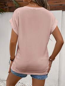 SHEIN Áo thun Bà bầu màu trơn Giải trí - Màu Hồng baby - Xem 2