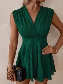 Breezaya 素色圍裹後背繫帶連身短褲 - 墨綠色 - 查看 3