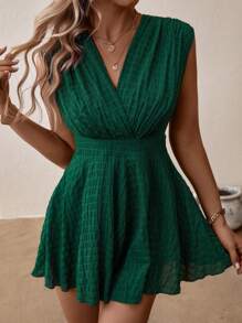 Breezaya 素色圍裹後背繫帶連身短褲 - 墨綠色 - 查看 4