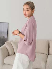 DAZY Camisa unicolor con botón delantero con parche de bolsillo - Rosa - Ver 4