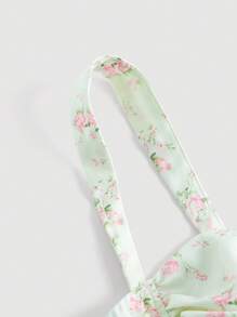 SHEIN MOD 碎花褶邊不對稱下擺吊帶連衣裙 - 薄荷綠 - 查看 3