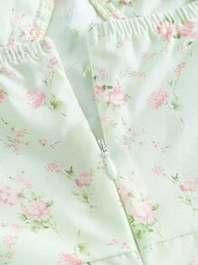 SHEIN MOD 碎花褶邊不對稱下擺吊帶連衣裙 - 薄荷綠 - 查看 4