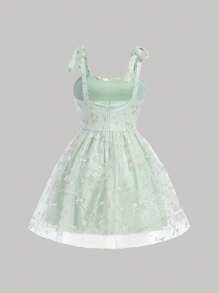 SHEIN MOD Floral Embroidery Mesh Cami Dress - Mint Green - View 2