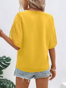 SHEIN LUNE Áo sơ mi nữ Nút phía trước màu trơn Giải trí - Màu vàng - Xem 2