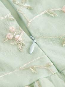 SHEIN MOD Floral Embroidery Mesh Cami Dress - Mint Green - View 4