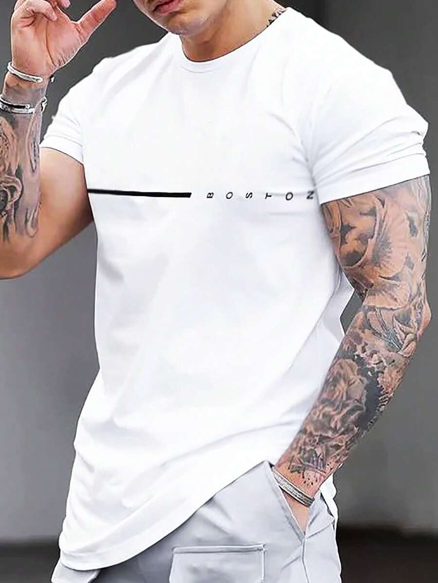 Manfinity Homme 男士字母圖案T恤 - 白色 - 查看 1