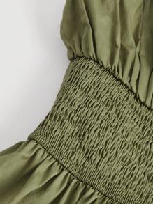 SHEIN MOD Solid Frill Trim Cami Dress - Army Green - View 4