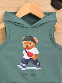 SHEIN 男嬰熊和字母圖案連帽背心上衣和短褲