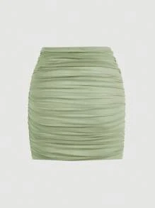 SHEIN MOD Solid Ruched Wrap Bodycon Skirt