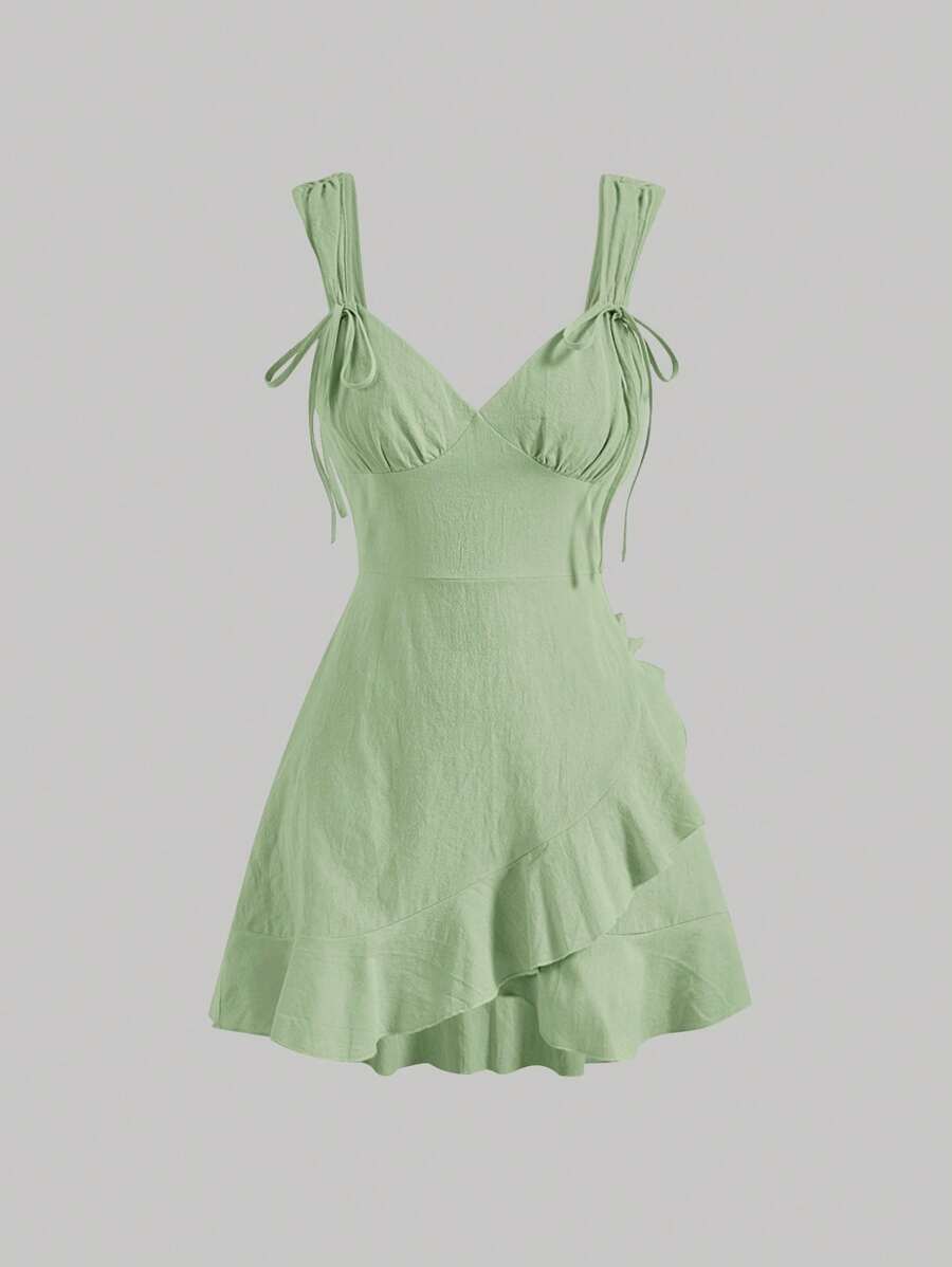 SHEIN MOD Knot Front Wrap Hem Cami Dress,Sage Green Dress - Mint Green - View 1