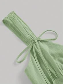 SHEIN MOD Knot Front Wrap Hem Cami Dress,Sage Green Dress - Mint Green - View 3