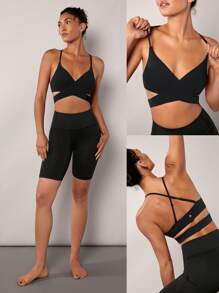 GLOWMODE FeatherFit™ Crossover Hem Sports Bra Light Support - Black - View 6