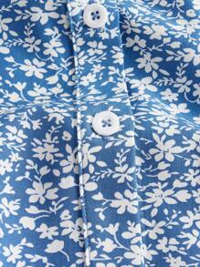 SHEIN MOD Vestido con estampado floral con botón delantero - Azul y blanco - Ver 3