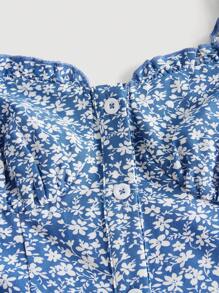 SHEIN MOD Vestido con estampado floral con botón delantero - Azul y blanco - Ver 4