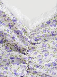 SHEIN MOD Vestido de tirantes floral fruncido bajo con fruncido - Morado - Ver 4