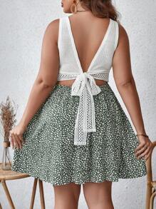 SHEIN VCAY Plus Ditsy Floral Print Guipure Lace Insert Dress - Multicolor - View 1