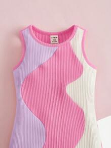 SHEIN Baby Colourblock Ribbed Knit Tank Dress - Lilac Purple - View 3