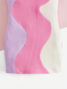 SHEIN Baby Colourblock Ribbed Knit Tank Dress - Lilac Purple - View 4