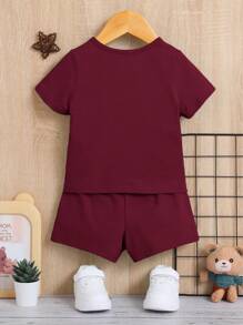 SHEIN Đứa bé trai Áo phông trơn & Quần short thể thao - Màu Tím - Xem 2