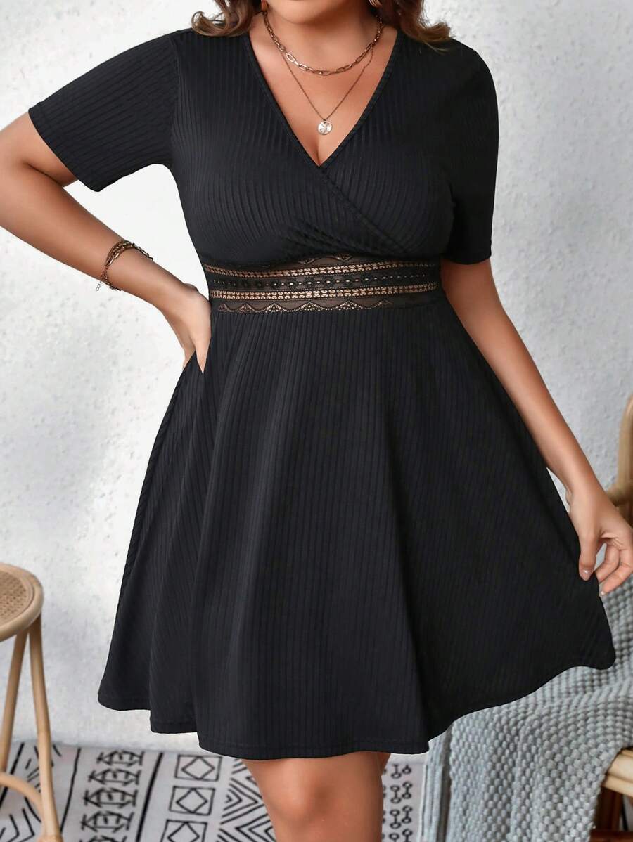 SHEIN VCAY Đầm Plus Size - màu đen - Xem 1