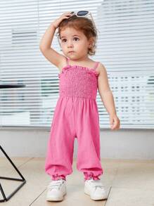 SHEIN 嬰兒褶邊吊帶連體褲 - 粉色 - 查看 1